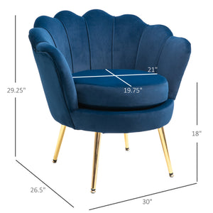 English Elm Velvet Barrel Accent Chair with Gold Legs Lotus Sculpted Back for Living Room T3971P387911
