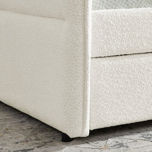 English Elm Daybed With Trundle – Elegant Tufted Full Size Sofa Bed In Beige Boucle, Perfect For Guests & Relaxing W1413S00093