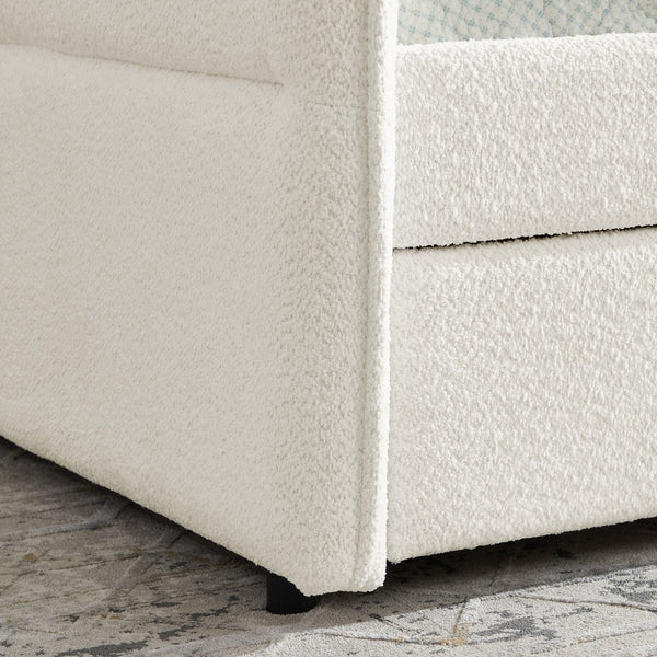 English Elm Daybed With Trundle – Elegant Tufted Full Size Sofa Bed In Beige Boucle, Perfect For Guests & Relaxing W1413S00093