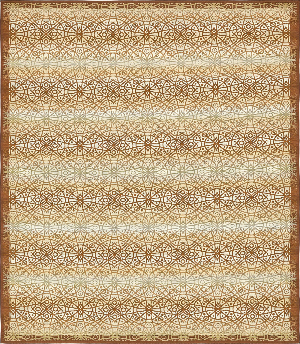 Unique Loom Outdoor Trellis Kaleido Machine Made Geometric Rug Beige and Terracotta, Brown/Ivory 8' 0" x 8' 0"