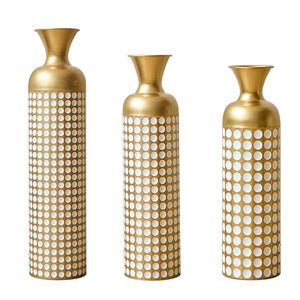 English Elm Metal Floor Vase Set of Three Golden Sculptural Cylinders for Modern Living Spaces W2796P386880