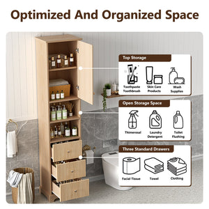 English Elm 67.7" Tall Freestanding Bathroom Cabinet with 3 Drawers, Open Shelves, Gold Handles, Anti-Tip Safety N729P335604O