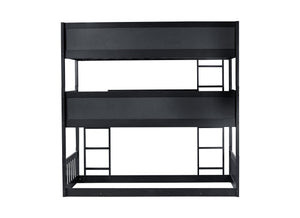 English Elm Twin Triple Rubberwood Bunk Bed with Ladders & Guardrails, Space-Saving Modular Design for Families Black W504S00173
