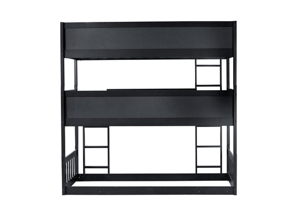 English Elm Twin Triple Rubberwood Bunk Bed with Ladders & Guardrails, Space-Saving Modular Design for Families Black W504S00173
