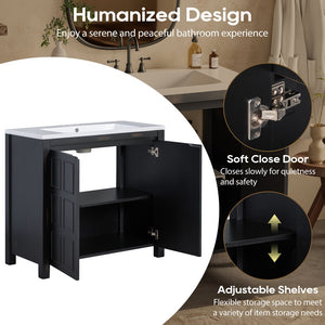 English Elm 36" Retro Espresso Bathroom Vanity Organizer with Sink — Solid Wood, Handcrafted Distressed Finish, Spacious Storage and Soft-Close Doors SV000004AAE-2