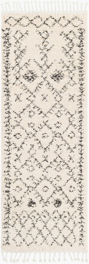 Livabliss Berber Shag Moroccan Geometric Polypropylene Rug with Fringe for Bohemian Spaces Charcoal, Light 2'7" x 7'3" BBE2302-2773