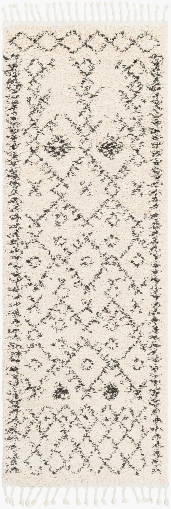Livabliss Berber Shag Moroccan Geometric Polypropylene Rug with Fringe for Bohemian Spaces Charcoal, Light 2'7" x 7'3" BBE2302-2773