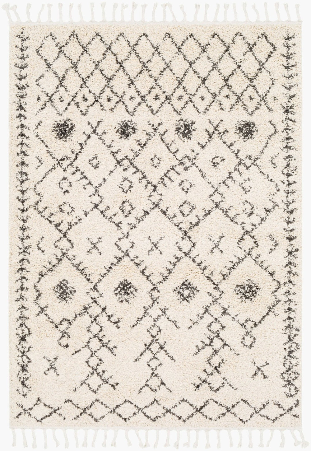 Livabliss Berber Shag Moroccan Geometric Polypropylene Rug with Fringe for Bohemian Spaces Charcoal, Light 5'3" x 7'3" BBE2302-5373