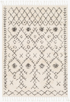 Livabliss Berber Shag Moroccan Geometric Polypropylene Rug with Fringe for Bohemian Spaces Charcoal, Light 5'3" x 7'3" BBE2302-5373