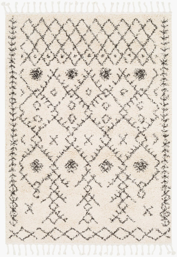 Livabliss Berber Shag Moroccan Geometric Polypropylene Rug with Fringe for Bohemian Spaces Charcoal, Light 5'3" x 7'3" BBE2302-5373