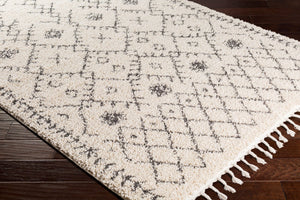 Livabliss Berber Shag Moroccan Geometric Polypropylene Rug with Fringe for Bohemian Spaces Charcoal, Light 7'10" x 7'10" BBE2302-710SQ