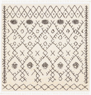 Livabliss Berber Shag Moroccan Geometric Polypropylene Rug with Fringe for Bohemian Spaces Charcoal, Light 7'10" x 7'10" BBE2302-710SQ