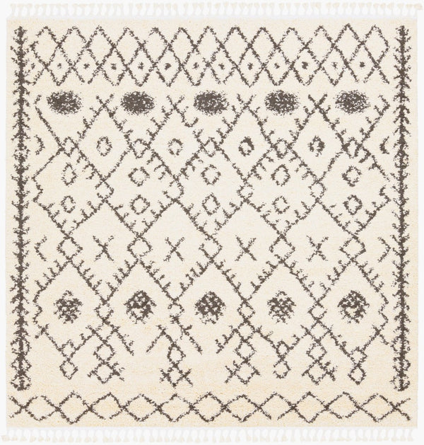 Livabliss Berber Shag Moroccan Geometric Polypropylene Rug with Fringe for Bohemian Spaces Charcoal, Light 7'10" x 7'10" BBE2302-710SQ