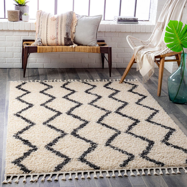 Livabliss Berber Shag Polypropylene Rug with Fringe for Entryway or Bathroom Accent Charcoal, Light 2' x 2'11" BBE2303-23