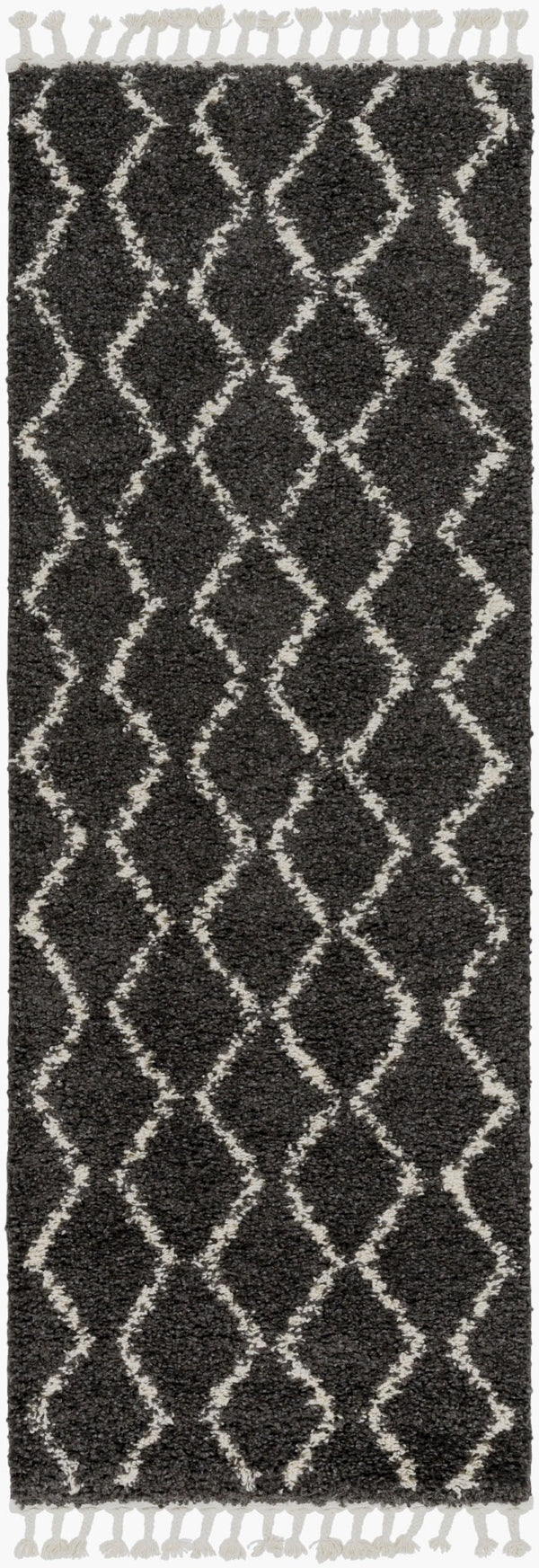 Livabliss Berber Shag Runner Rug Plush Polypropylene Pile with Fringe Bohemian Hallway Accent Charcoal, Light 2'7" x 7'3" BBE2306-2773