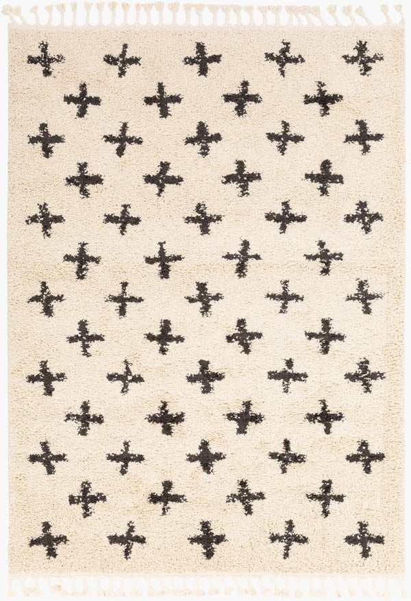 Livabliss Berber Shag Polypropylene Area Rug Moroccan Tribal Pattern with Fringe for Living Rooms Charcoal, Light 5'3" x 7'3" BBE2310-5373