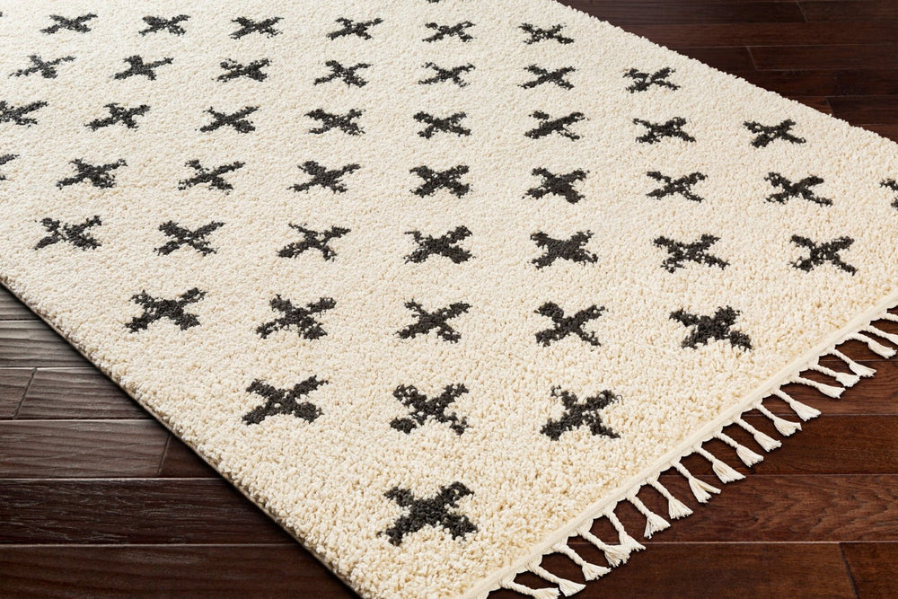 Livabliss Berber Shag Polypropylene Area Rug Moroccan Tribal Pattern with Fringe for Living Rooms Charcoal, Light 7'10" x 10'2" BBE2310-710103