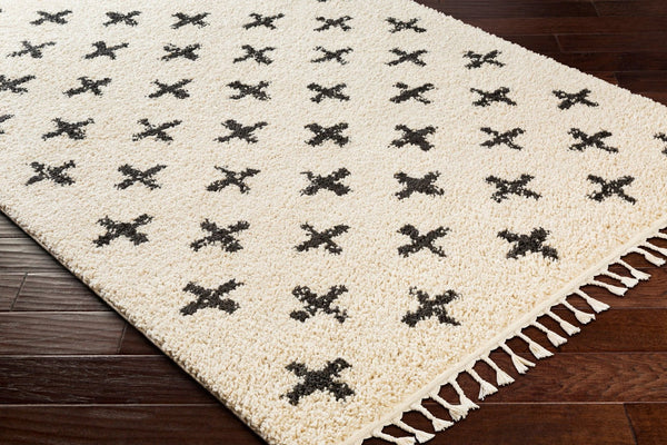 Livabliss Berber Shag Polypropylene Area Rug Moroccan Tribal Pattern with Fringe for Living Rooms Charcoal, Light 5'3" x 7'3" BBE2310-5373