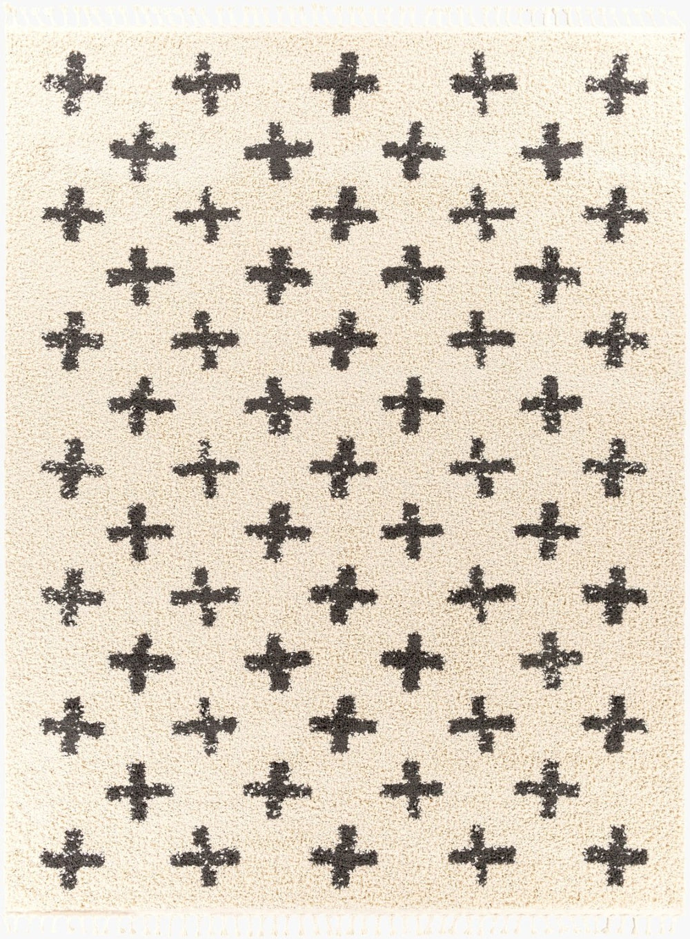 Livabliss Berber Shag Polypropylene Area Rug Moroccan Tribal Pattern with Fringe for Living Rooms Charcoal, Light 7'10" x 10'2" BBE2310-710103