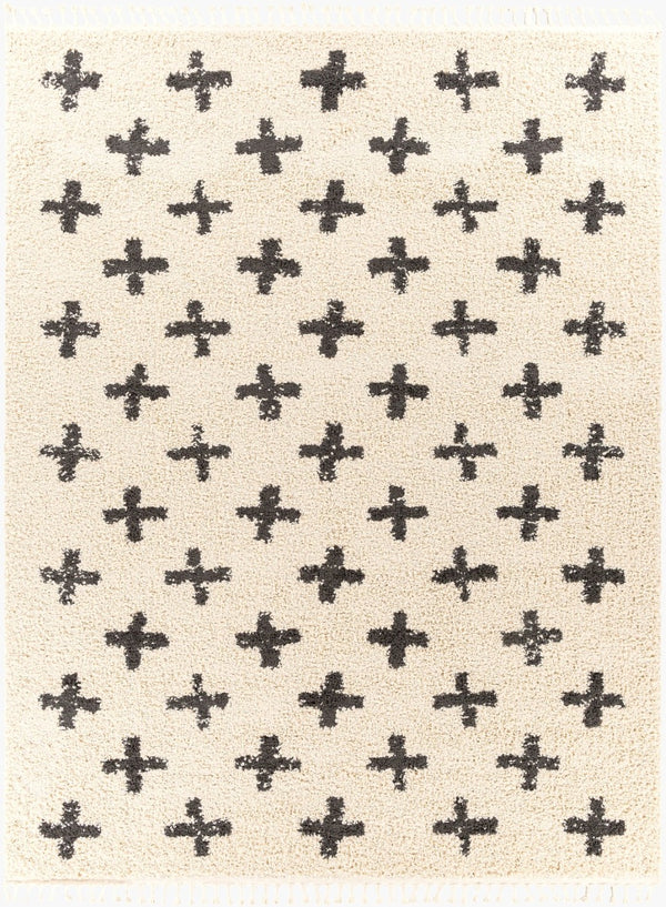 Livabliss Berber Shag Polypropylene Area Rug Moroccan Tribal Pattern with Fringe for Living Rooms Charcoal, Light 7'10" x 10'2" BBE2310-710103