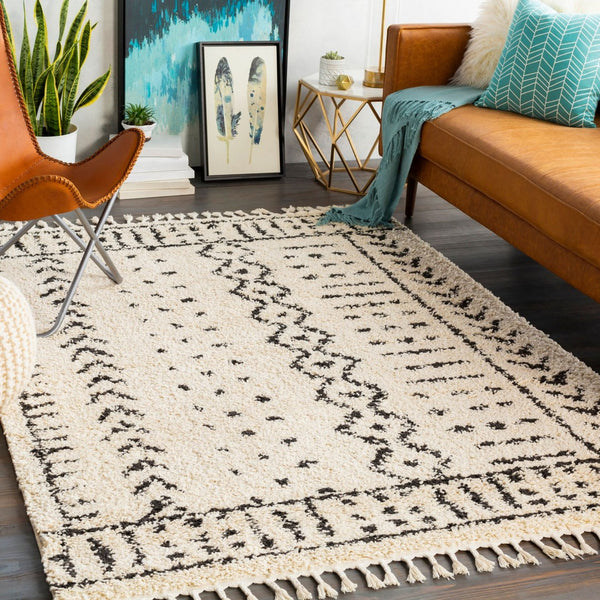 Livabliss Berber Moroccan Shag Area Rug Plush Polypropylene Pile with Fringe for Bohemian Rooms Charcoal, Light 3'11" x 5'7" BBE2311-31157