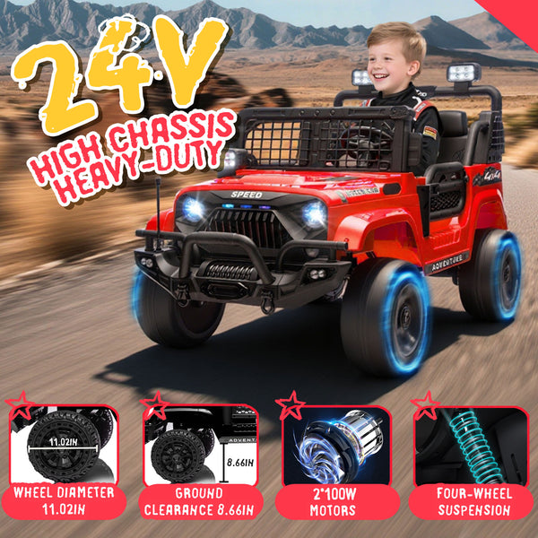 English Elm 24v Two Seater Kids Ride on Truck with Parental Remote and Four Wheel Suspension W1578P375445