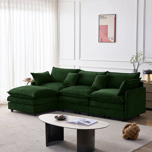 English Elm 105" L-shaped Chenille Sectional with Ottoman Pocket Spring Living Room Sofa Green W1097S00230