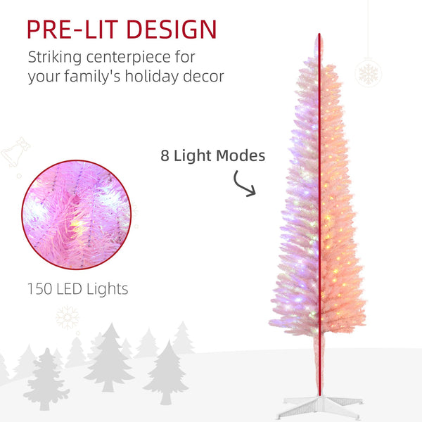 English Elm Homcom 5Ft Tall Pink Prelit Pencil Christmas Tree With 150 Colorful Led Lights For Small Spaces W2225P249678