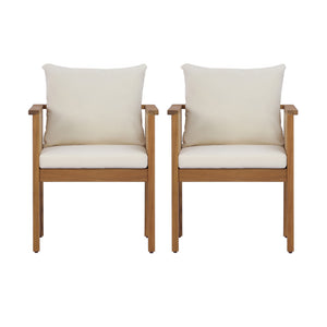English Elm Outdoor Acacia Wood Armchairs Set with Wicker Backs and Cushioned Seats for Patio N762P403831T