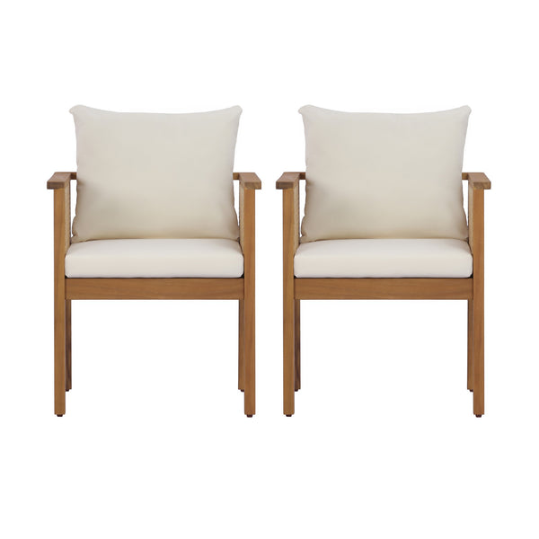 English Elm Outdoor Acacia Wood Armchairs Set with Wicker Backs and Cushioned Seats for Patio N762P403831T