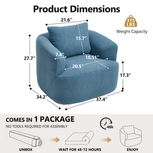 English Elm 360° Swivel Barrel Chair Teddy Fleece Upholstery with Pillow for Bedroom Reading Nook W1803P362979