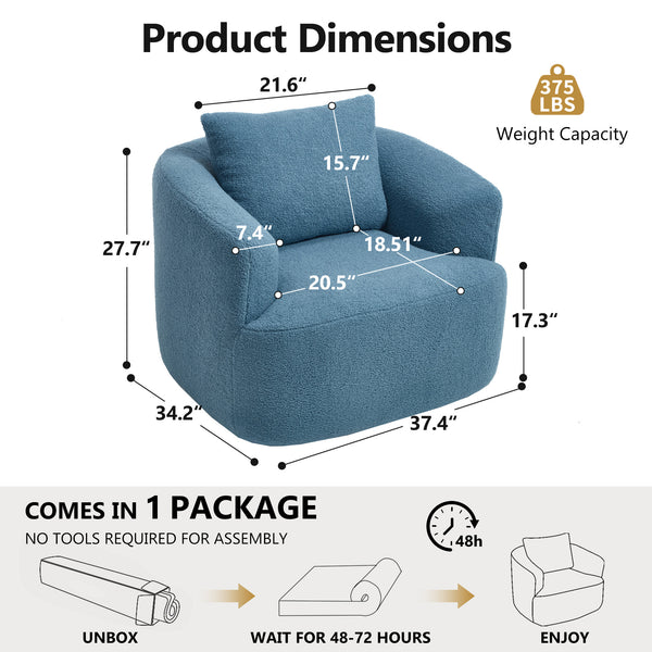 English Elm 360° Swivel Barrel Chair Teddy Fleece Upholstery with Pillow for Bedroom Reading Nook W1803P362979