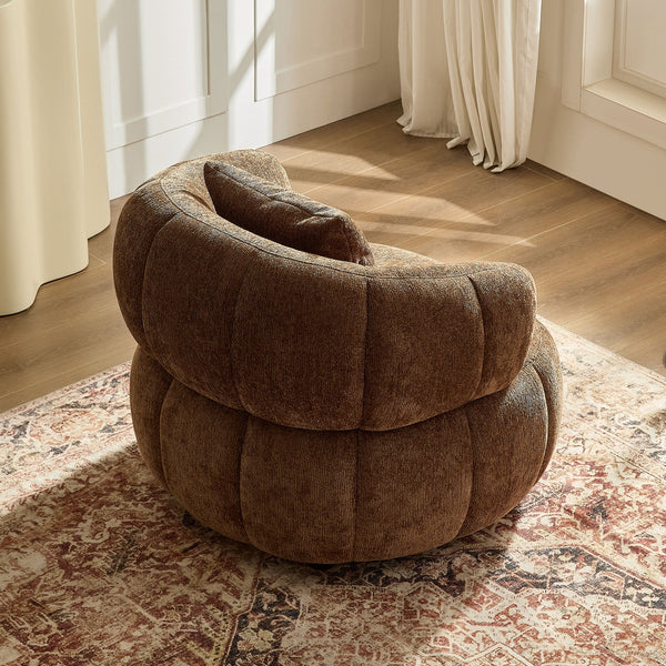English Elm Modern Sculptural Pumpkin Lounge Chair Textured Polyester Upholstery for Living Room Brown W2582P457334