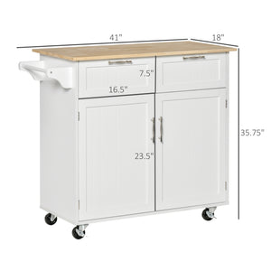 English Elm HOMCOM 41" Rolling Kitchen Island Cart with Rubberwood Top, Drawers, Shelves & Locking Casters W2225P173897