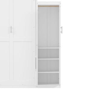English Elm Queen Murphy Bed with 2 Wardrobes & Foldable Platform, Space-Saving White Queen Bedframe 650lbs N733S339767K