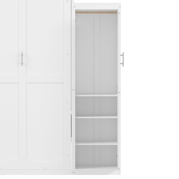 English Elm Queen Murphy Bed with 2 Wardrobes & Foldable Platform, Space-Saving White Queen Bedframe 650lbs N733S339767K