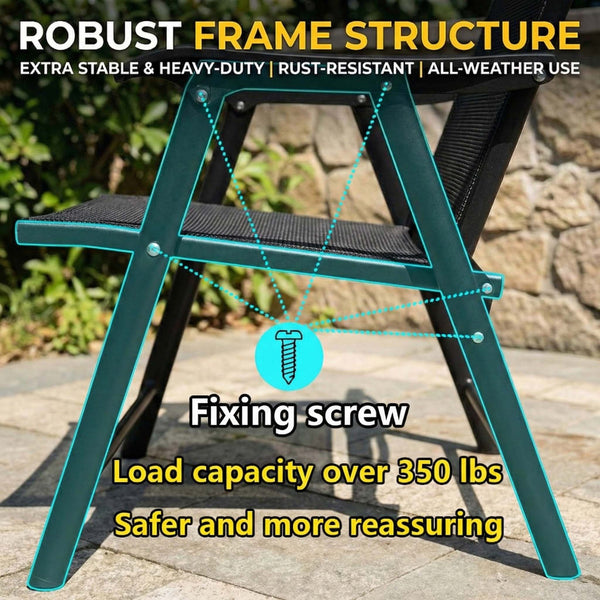 English Elm Outdoor Stackable Folding Chairs Set Ergonomic Mesh Back Steel Frame Patio Seating Black W5159P445935
