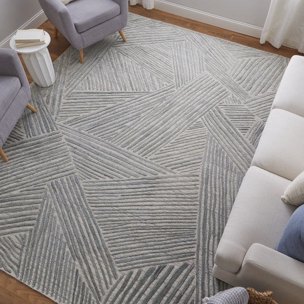 Feizy Rugs Elias Handwoven Abstract Viscose-wool Rug In Gray, Blue & Ivory – Elevate Your Home Decor Elegance Green,Ivory,Tan Viscose,Wool Els69fyfgrngrye10