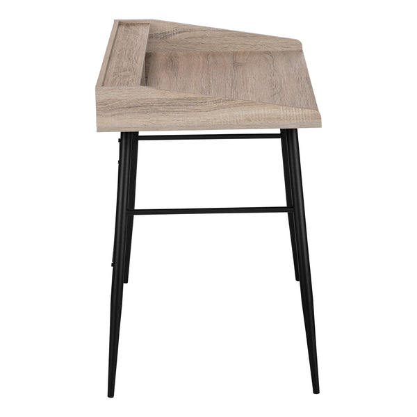 English Elm Computer Desk For Home Office – Modern Brown Laminate & Black Metal With Storage Cubbies & Hutch B2710P219822