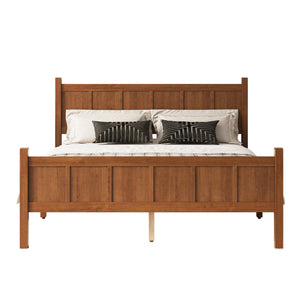 English Elm Queen Platform Bed Shaker Farmhouse Style with Vertical Slat Headboard and Wood Grain Finish Walnut N733P422480D