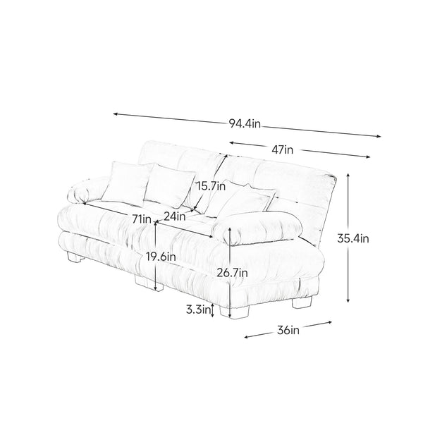 English Elm Cloud Couch 2-Seater Sofa In Soft Green Chenille - Plush Comfort With Lumbar & Throw Pillows Included W714S01088