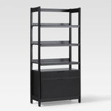 Holmes Modern Wide Bookcase with Two Reeded Drawers Black WEHOL41OS3BL20 Walker Edison