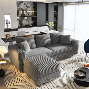 English Elm 82.7" Plush Corduroy 3-Seat Sofa - Modern Cloud Couch With Ottoman, Soft Pillows, And Versatile Design W1885S00147