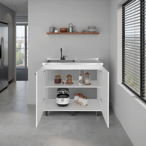 English Elm Utility Sink Base Cabinet with Two Doors Shelved Storage White Oak Laundry Room B097S00263