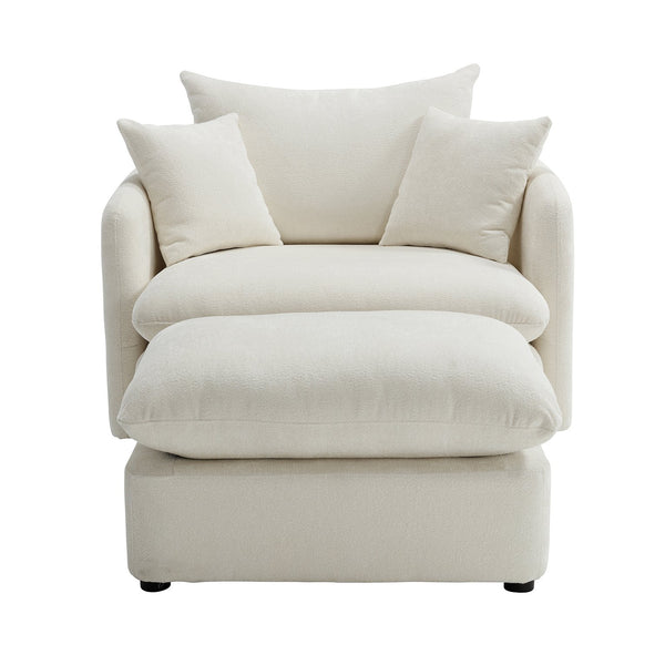 English Elm 360° 360 Swivel Oversized Chenille Armchair with Pocket Spring Seat and Three Throw Pillows Beige W1361S00094