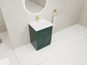 English Elm 24" Freestanding Bathroom Vanity with Resin Integrated Sink, Soft-Close Doors, Adjustable Shelf, Durable Plywood Finish Dark Green W999S00270