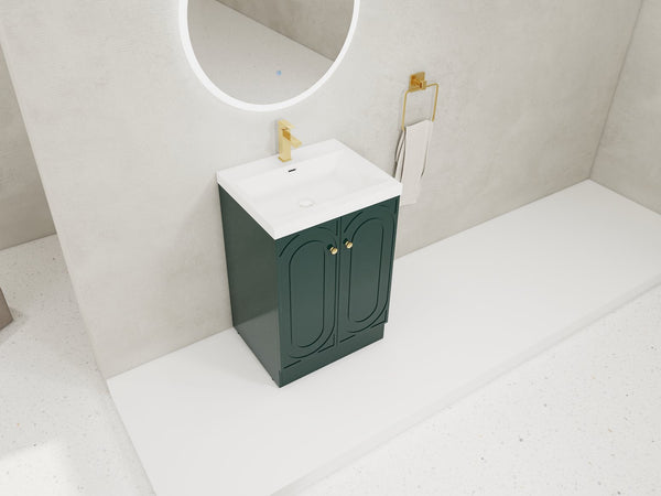 English Elm 24" Freestanding Bathroom Vanity with Resin Integrated Sink, Soft-Close Doors, Adjustable Shelf, Durable Plywood Finish Dark Green W999S00270