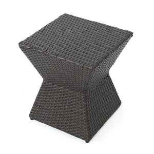 English Elm Calhoun Outdoor Wicker Side Table Weather Resistant Patio Poolside Iron Frame N773P362075B