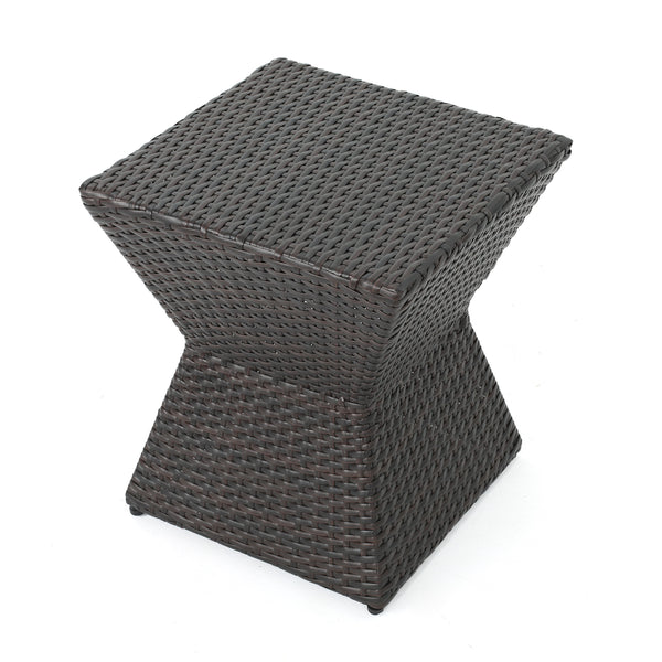 English Elm Calhoun Outdoor Wicker Side Table Weather Resistant Patio Poolside Iron Frame N773P362075B