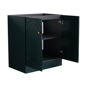 English Elm 30" Modern Freestanding Bathroom Vanity with Integrated Basin, Adjustable Shelf & 3 Metal Handles Dark Green W999P241072
